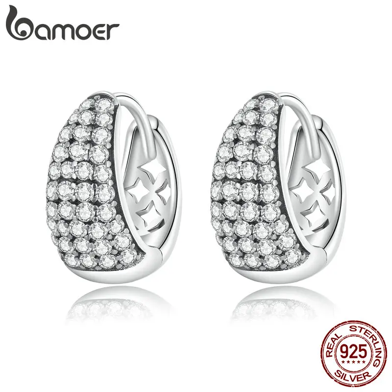 

Женские серьги-гвоздики Bamoer из стерлингового серебра 925 пробы с изысканной звездой, блестящие серьги из циркония, ювелирные украшения, свад...