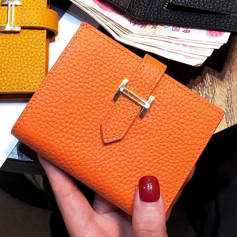 Кошелек из натуральной кожи для женщин и мужчин маленький ультратонкий бумажник