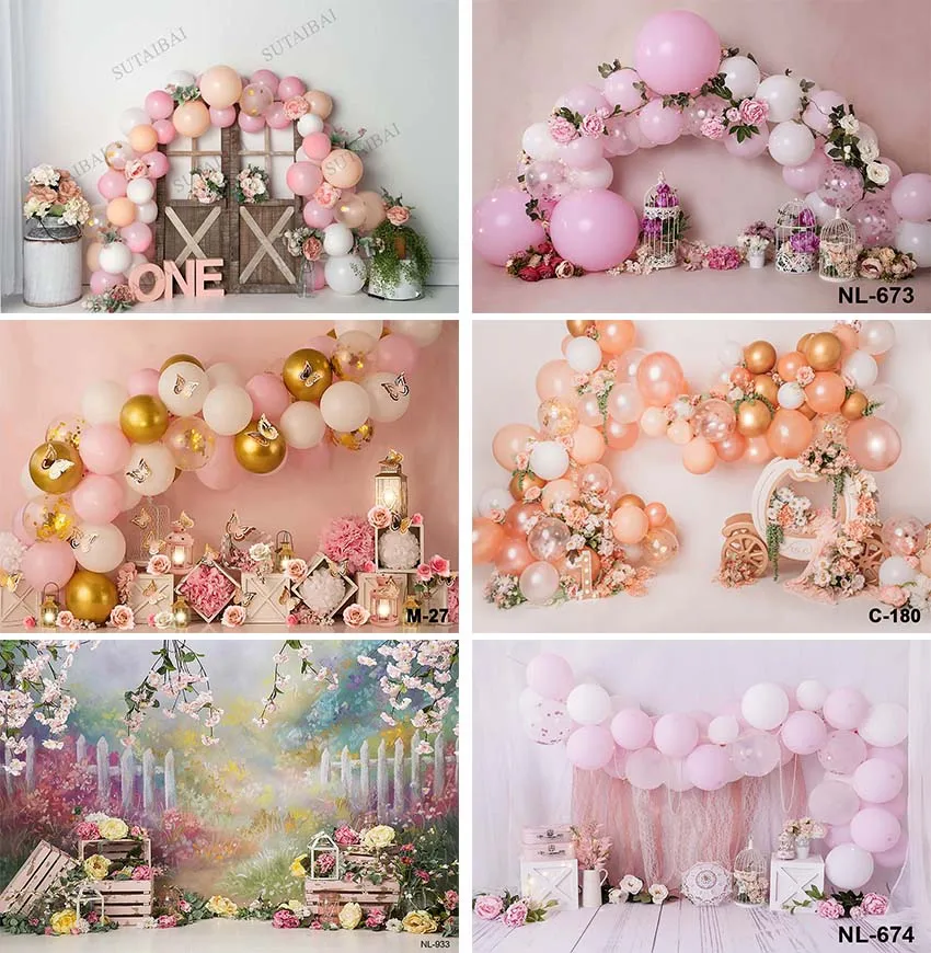 

Baby 1st Birthday Photography Backdrop Photocall Balloon Newborn Boy Girl Photographic Background Photo Banner Studio Photobooth