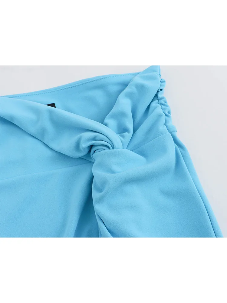 Женский элегантный костюм с лямкой на шее летний женский из блузки со складками и