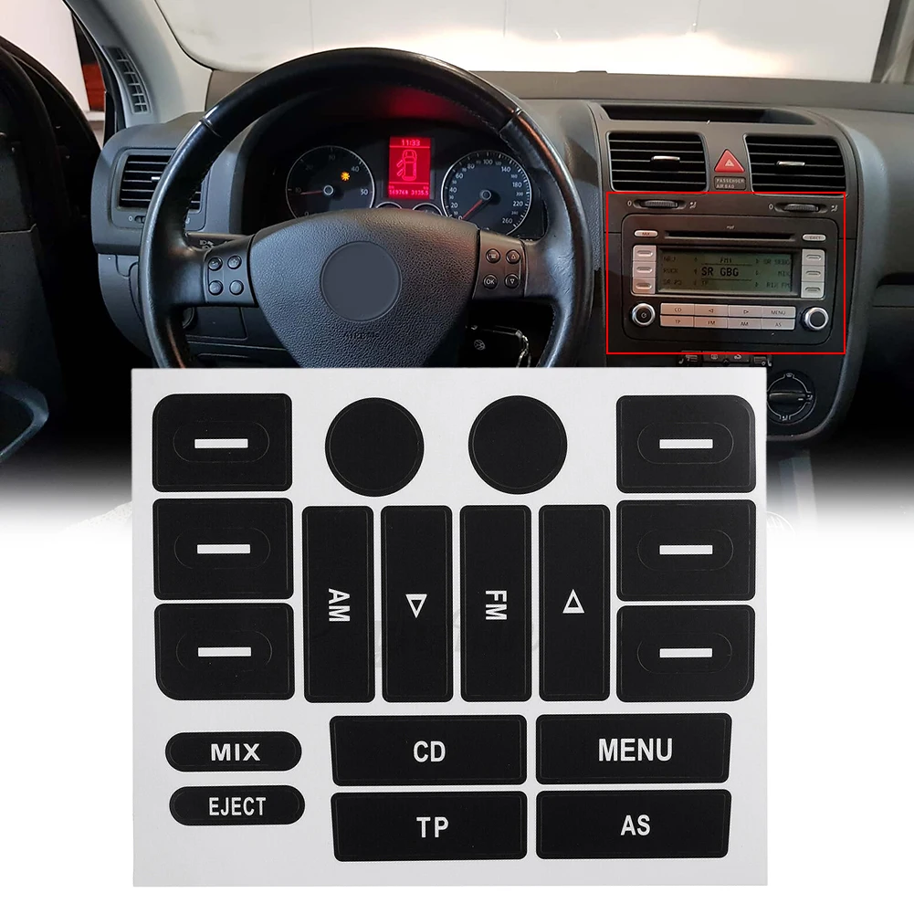 

Наклейка для ремонта кнопки автомобильного радио для Golf MK5 для Passat, автомобильные наклейки для интерьера, аксессуары, матовая черная Автомобильная наклейка