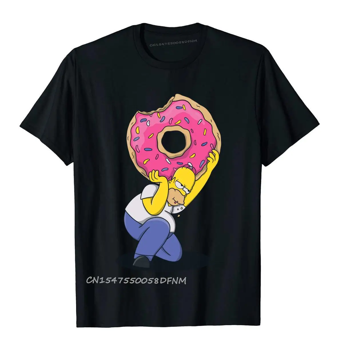 

Crouching Figure Of Homer Bart Donut T Shirt Colorful Pink Doughnut Funny Hip Hop Crazy Top T-Shirts Anime Cartoon Tshirt Men