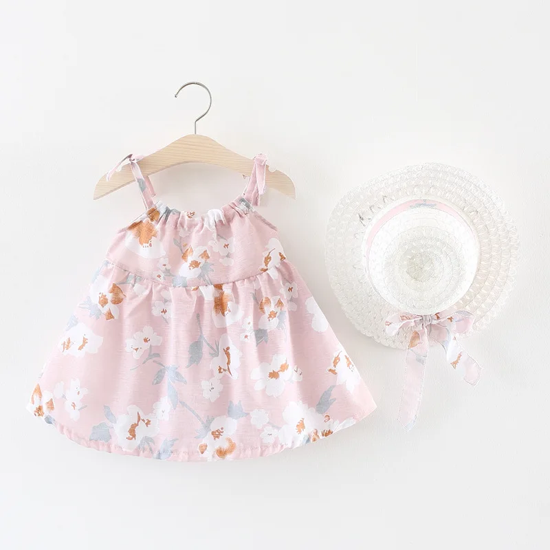 

Melario Summer Baby Clothes Baby Girl Beach Dresses Casual Print Cute Flower Princess Dress + Hat Newborn Clothing 2PCS Vestidos