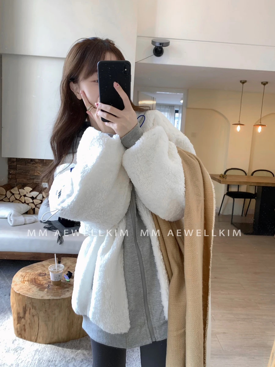 ADER ERROR tide brand lambswool jacket men and women in autumn and winter couple new fake two pieces hooded design sense jacket