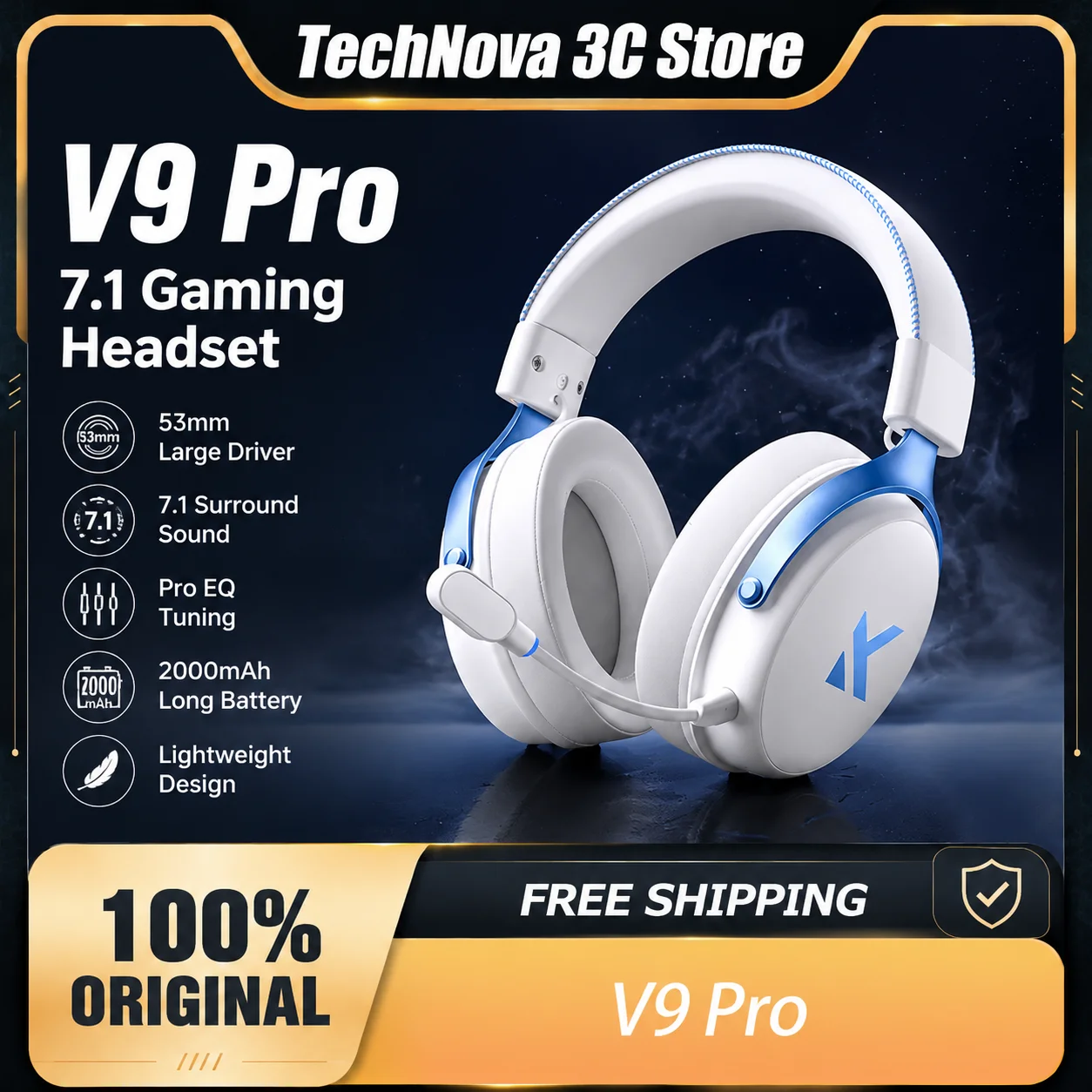 Фото Игровые наушники MCHOSE V9 Pro: беспроводная Bluetooth-гарнитура с тремя режимами и встроенным микрофоном, аксессуары для геймеров №1