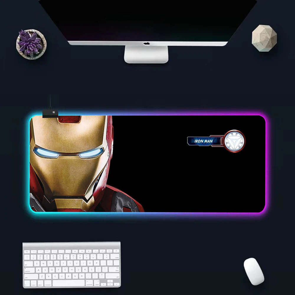 

Marvel Superhero Iron Man RGB Pc Gamer Keyboard Mouse Pad Mousepad LED Glowing Mouse Mats Rubber Gaming Computer Mausepad