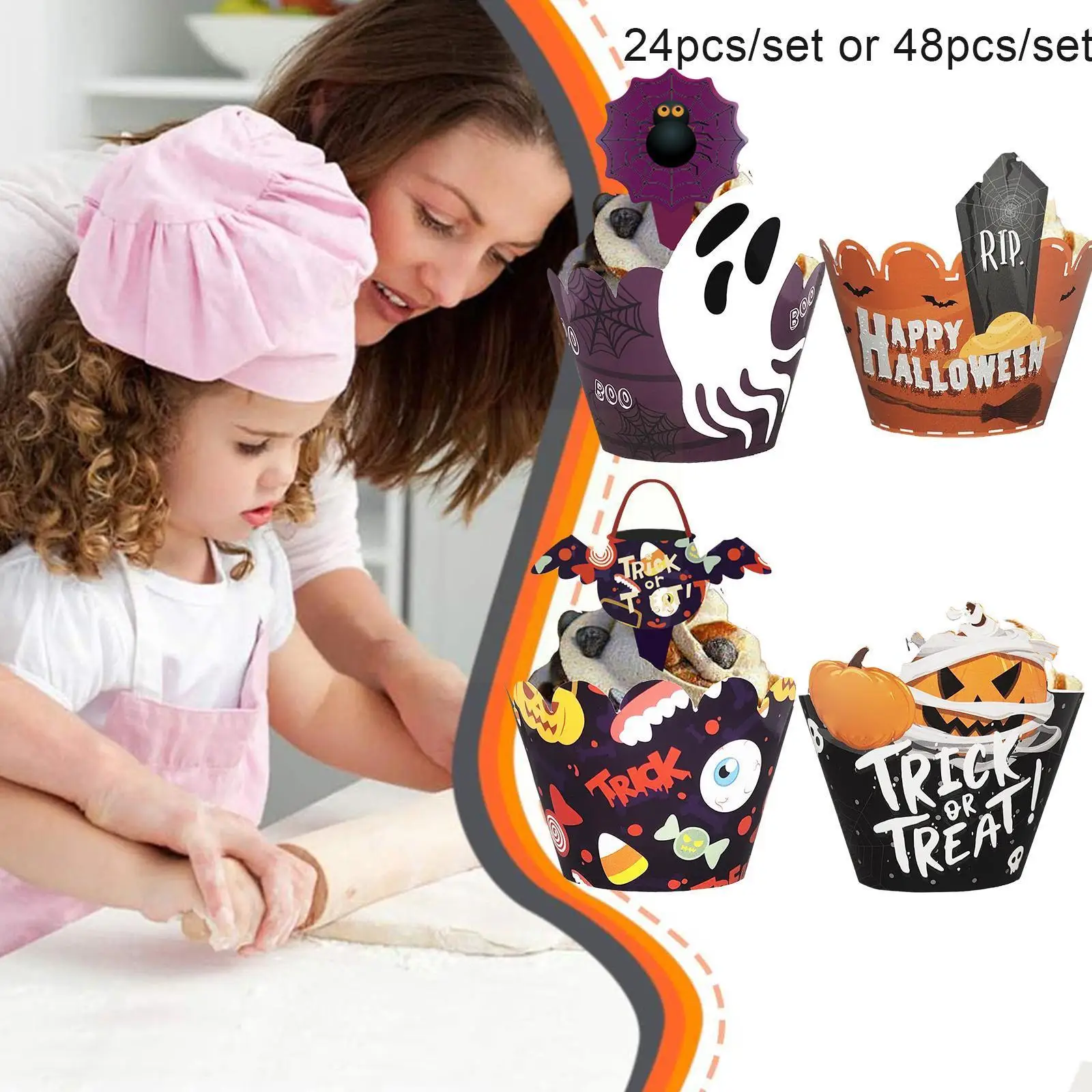 

Halloween Cupcake Wrappers Muffin Paper Cup Pumpkin Dessert Topper Cake Halloween Party Decoration Cake Spider Ghost F0H6