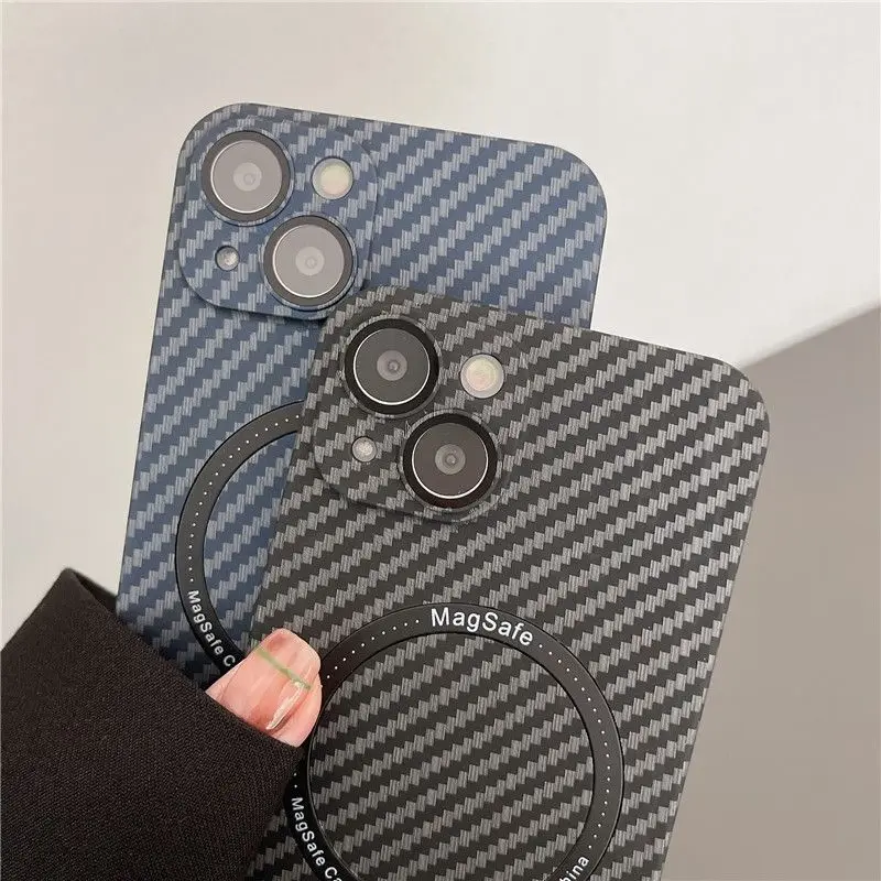 Магнитный чехол Magsafe из углеродного волокна для iPhone 13 Pro Max 12 защитный объектива