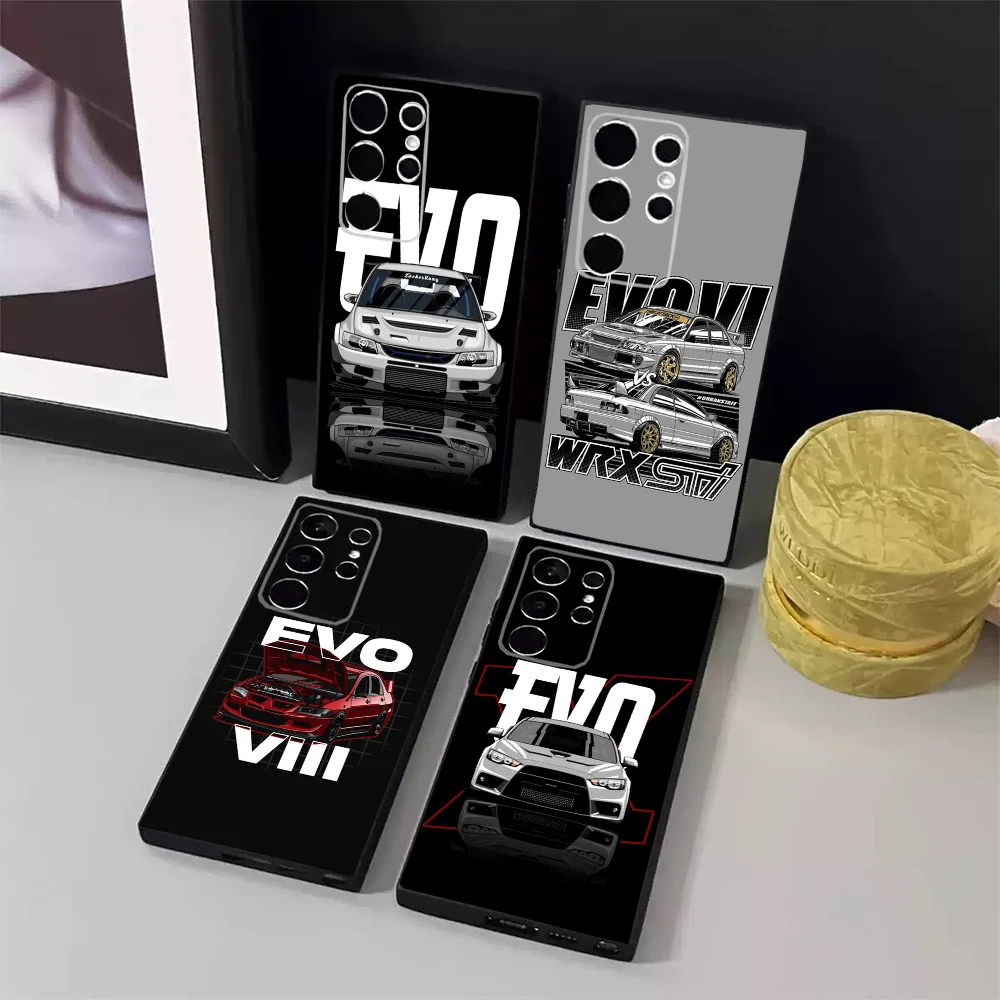 Cool Black EVO X Refit Car Phone Case For Samsung S24 23 22 30 21 10 9 Ultra Plus Lite FE 5G Soft