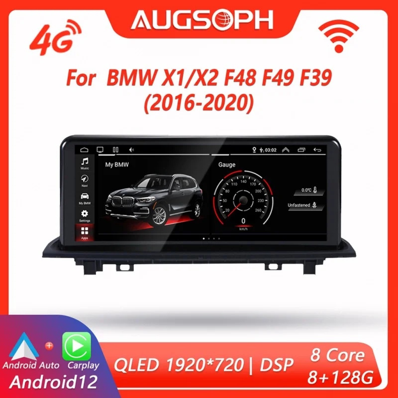 

Android 12 Car Radio for BMW X1 X2 F48 F49 2016-2020, 12.3" QLED 8 Core Multimedia Stereo Player with 4G Carplay & GPS
