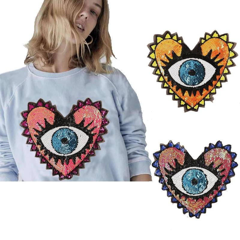 

Big Eye Sequins Fabric Patches Garment Accessory Girls Embroidery Love Heart Shiny Sewing Patch DIY Decoration Cloth Sticker