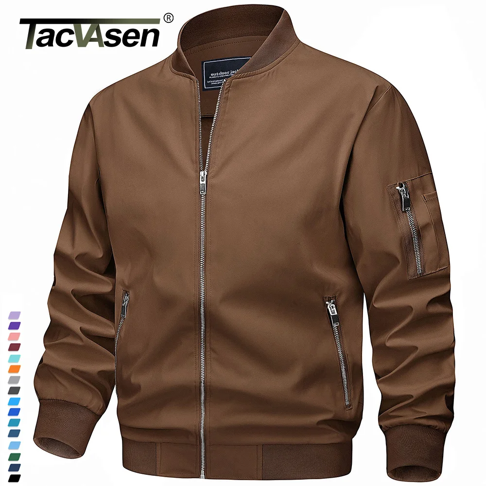 

Spring Fall Thin Bomber Jackets Mens Jacket Lightweight Casual Windbreaker Zip Pockets Coats Biker Outwear Outdoor Male