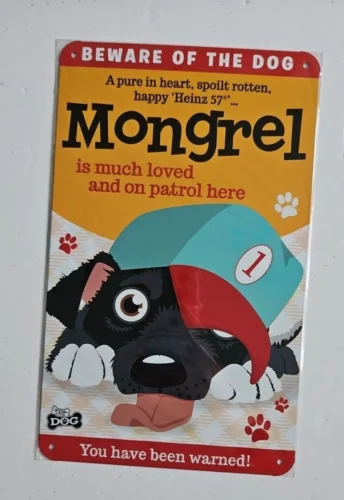 Mongrel собака металлическая стена Знак подарок Остерегайтесь собаки
