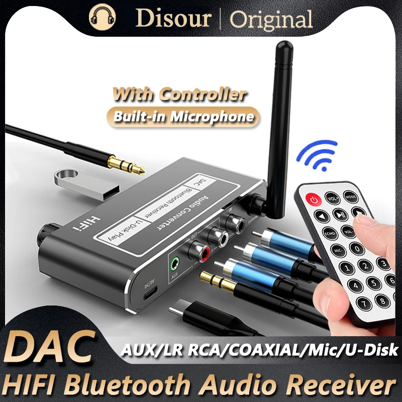 

DAC Bluetooth 5.2 HIFI Audio Receiver Coaxial/Mic/USB U-Disk/ 3.5MM/L R RCA Wireless Adapter For KTV Karaoke Car Speaker With IR