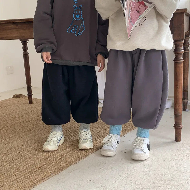 

Sweatpants Harem Pants Elastic Waist Ankle Length Loose Straight Cotton Solid Soft Thick Comfortable Casual Winter Unisex Kids