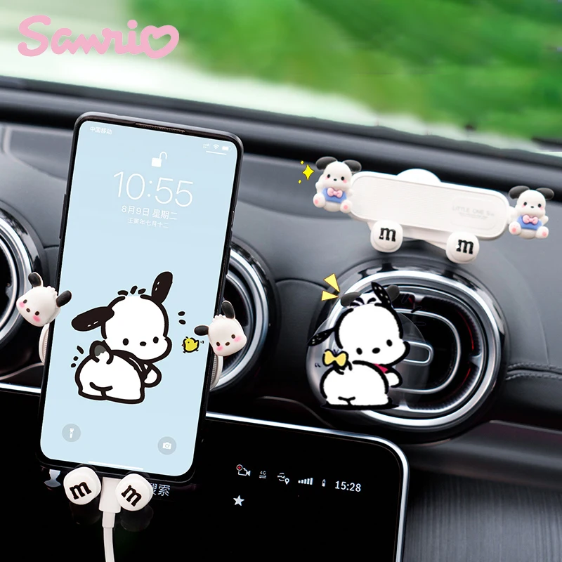 

Sanrio Kawaii Cinnamoroll Car Phone Mount Pochacco Cartoon GPS Navigation Universal Phone Mount Gravity Air Outlet Mount