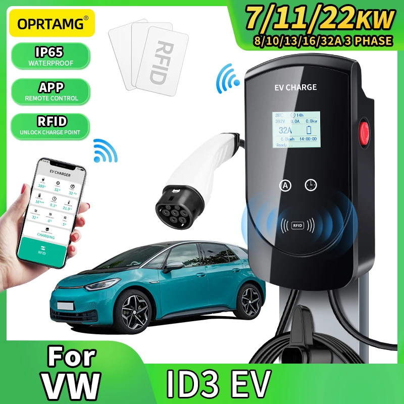 

For Volkswagen ID3 16A 32A 1 3 Phase 7.2KW 11KW 22KW Type 2 Charging Cable IEC 62196-2 Wallbox EV Charger Play Station 2 EV Plug