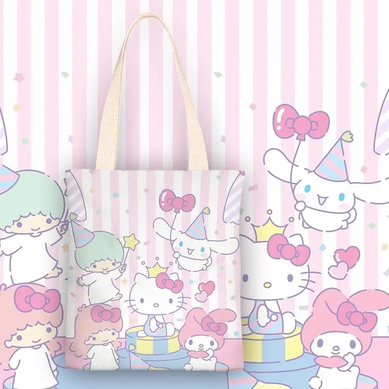 

Hello Kitty Sanrios Anime Kuromi My Melody School Canvas Bag Girl Heart Cute Cartoon Little Twin Stars Shoulder Bag Kids Gifts