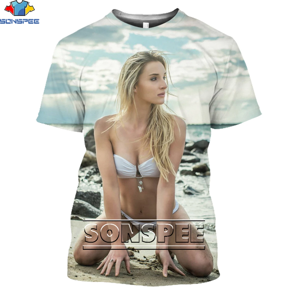 

SONSPEE Summer Beach Bikini Model Print Shirt Men Women 3D Fashion Hentai Oversize Japanese Otaku T-shirt Passionate Girl Shirt