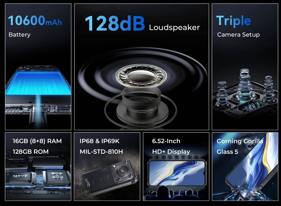 OUKITEL WP36 смартфон с 6-дюймовым дисплеем процессором MTK8788 ОЗУ 8 ГБ ПЗУ 120 6 52 Гц