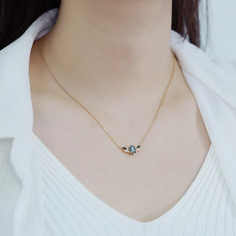 Ожерелье из стерлингового серебра 925 пробы овальной огранки натурального мха и