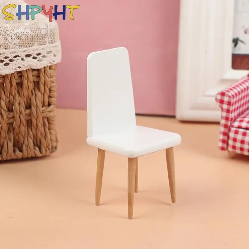 

1pc 4.7*4.5*10cm 1:12 Modern Style Dollhouse Miniature White Wooden Chair Office Chairs Model Furniture Accessories Toys