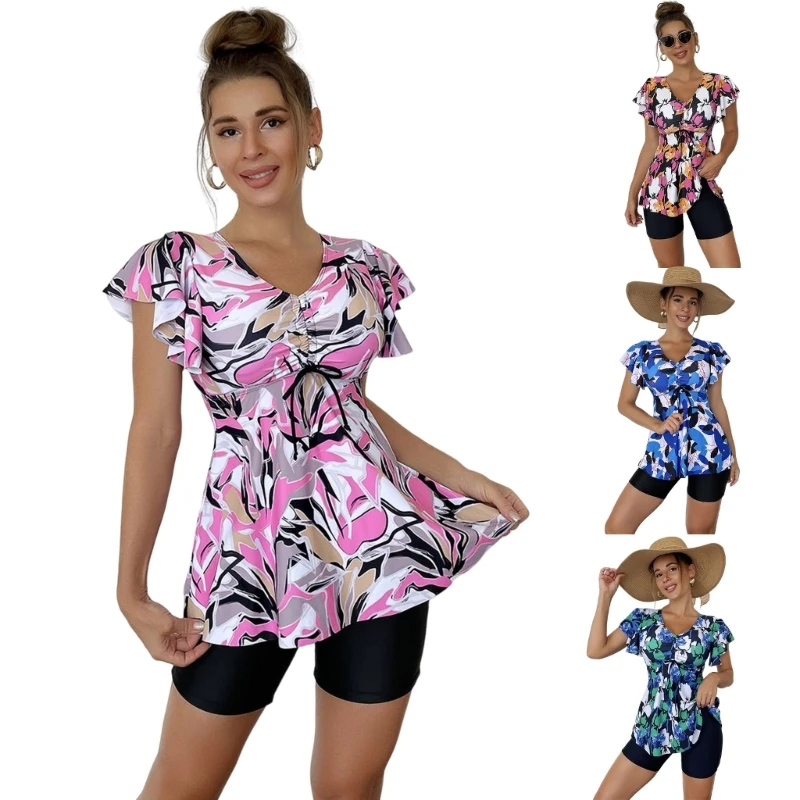 

Женские купальники из двух предметов с высокой талией, пляжная одежда с принтом и открытой спиной, мягкие бикини с сумкой и завязками, пикан...