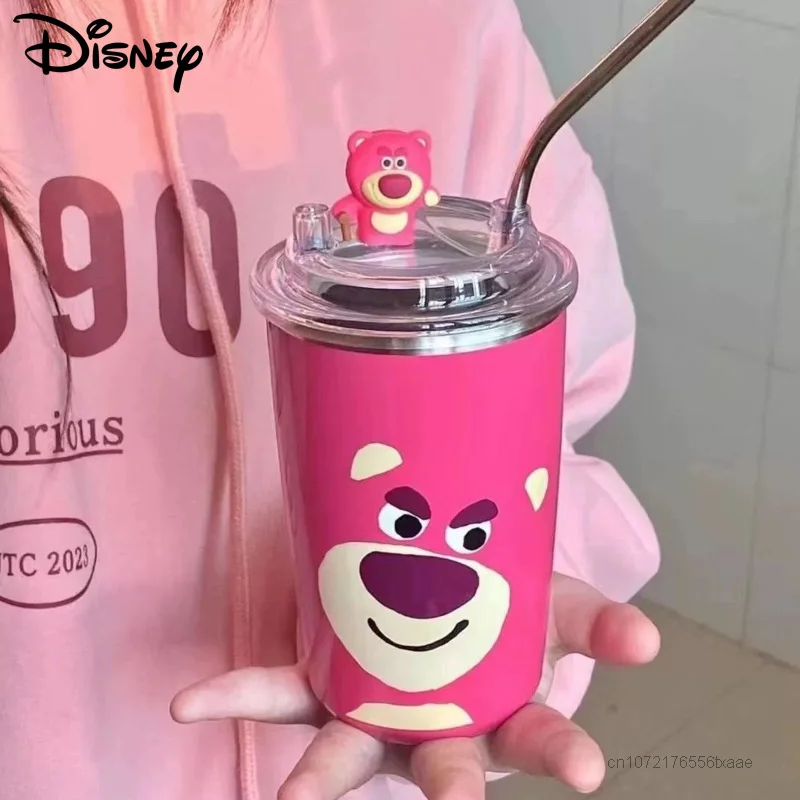 Disney Cartoon Bear Lotso Coffee Cup Cute Vacuum Cup With Straw Student Thermos Luxury Design Women Office Desk Mugs Girls Gift