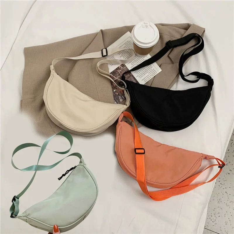

Women Cute Chest Bag Large Capacity Solid Color Travel Crossbody Bag Female Half Moon Handbag Ladies Nylon Daily Shoulder Bag