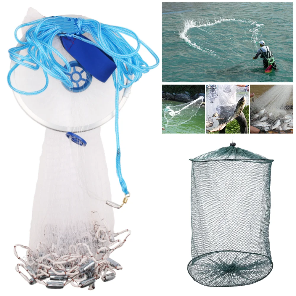 

Cast Net American Style Upgrade Monofilament Line Hand Throw Fishing Net Steel Sinker Small Mesh Blue Cast Network Gill Net