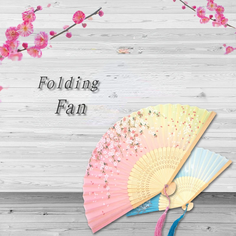 

6 inch Vintage Silk Ladies Folding Bamboo Fans Retro Chinese Art Craft Fan Home Decoration Ink Painting Pattern Fan Gift