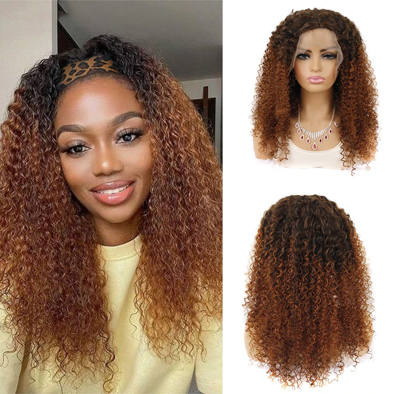 Belle Show Lace Front Afro Kinky Curly Wigs 20 Inches Synthetic Curly Hair Kinky Curly Wigs For Black Women Daily Use