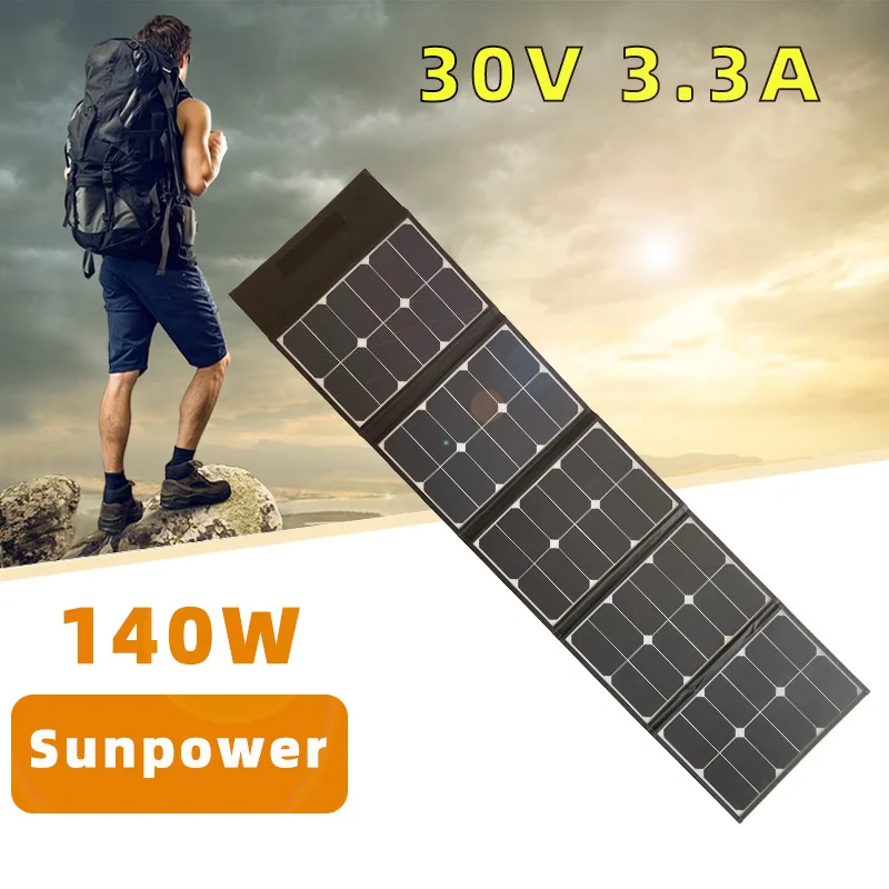 Solar Panel 140W 30V Sunpower Folding Bag with Bracket Charger Waterproof Portable Mobile Power Bank for Outdoor Camping Hiking
