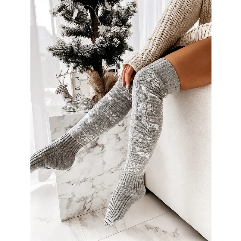 Christmas Stockings Women's Long Knitted Stockings for Girls Ladies Women Winter Knit Socks Thigh High Over The Knee Socks