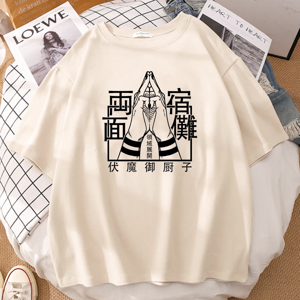 

Футболка Ryo мужская с принтом сукуна ююттусу, тенниска с круглым вырезом в стиле Харадзюку, уличная удобная повседневная майка с комиксами