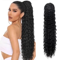 30inch long synthetic kinky curly drawstring ponytail wig for women natural looking black fake hair clip on hair extension
