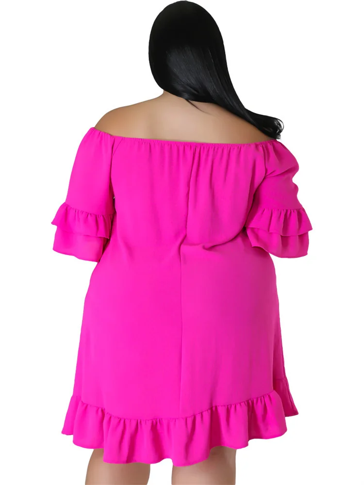 Plus Size Dresses for Women Solid Off Shoulder Elegant with Bandage Midi Dress New Summer Clothes Whol 3xl 4xl 5xl 6xl
