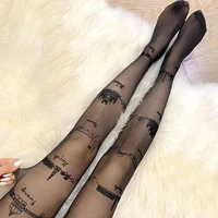sexy stockings castle print womens tights fashion city print womens pantyhose sexy black stockings tights 2022 new