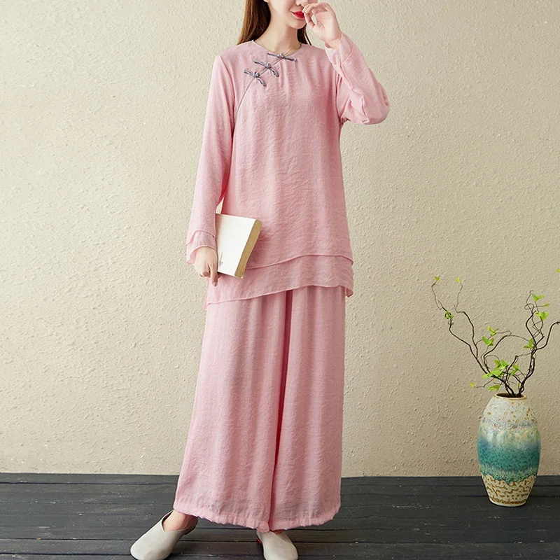 Весенне-осенний топ с длинными рукавами широкие брюки 2 шт. одежда для буддийской