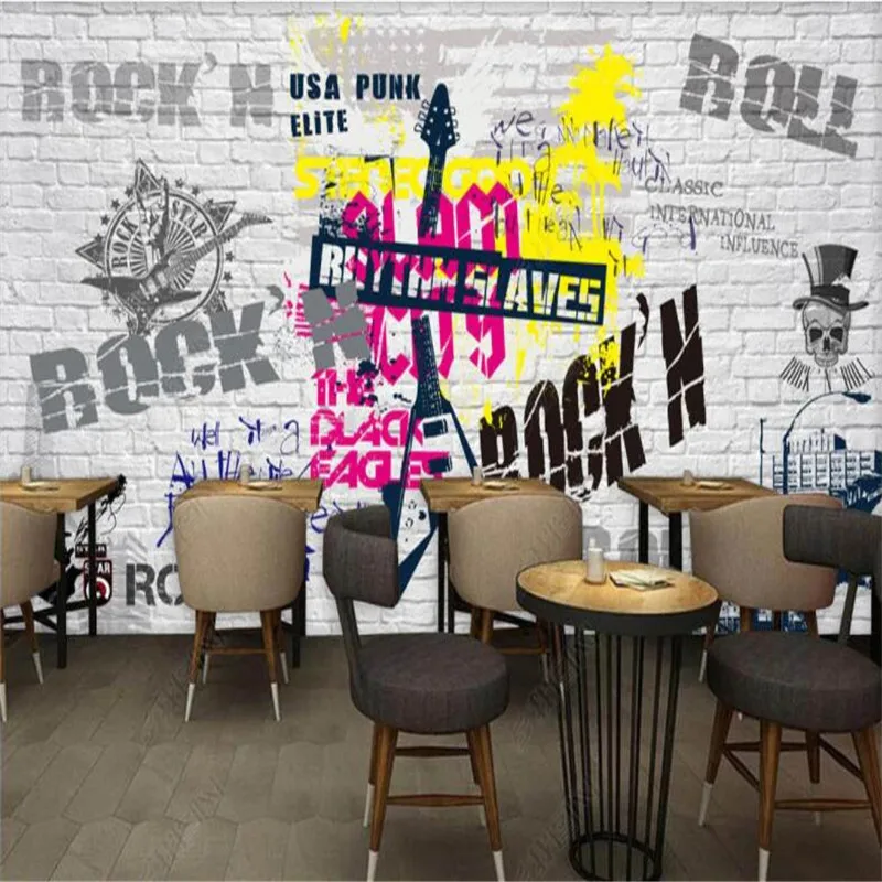 Европейские и американские обои для заднего фона в стиле поп-рок-бара KTV с 3D-изображением музыкального ресторана клуба и граффити