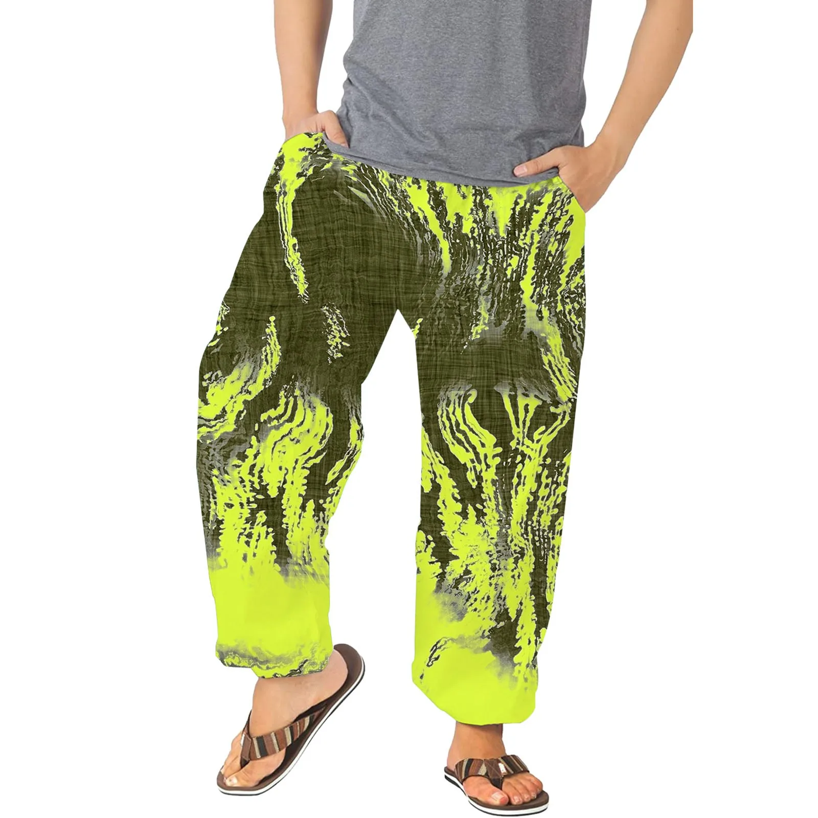 

Mens Pants Casual Versatile All Print Loose Pants Fashion Beach Pocket Trousers White Pants for Men