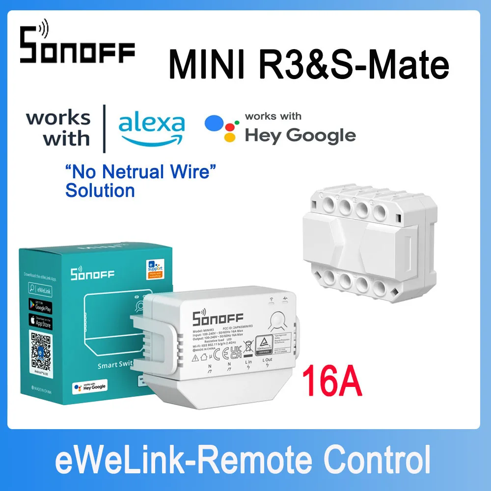 

Умный выключатель SONOFF MINI R3 16 А с поддержкой Wi-Fi и Bluetooth