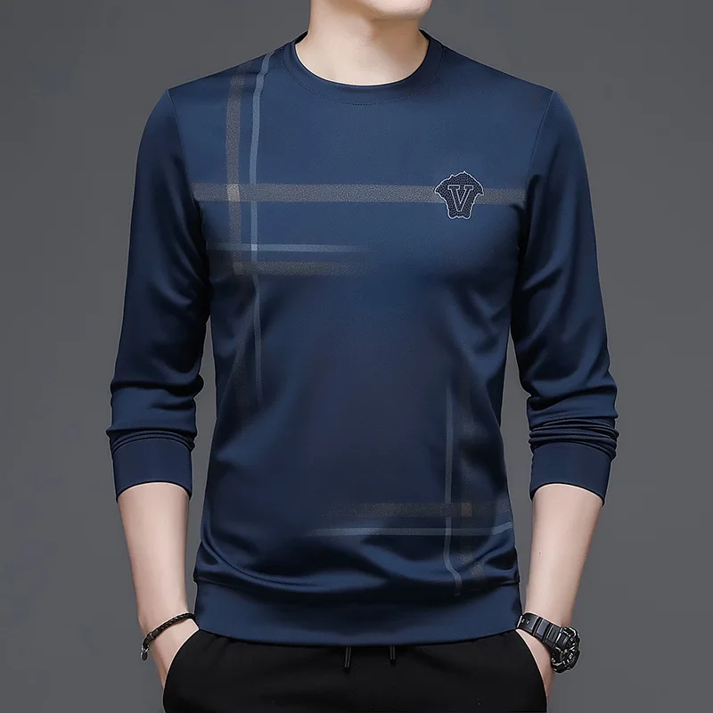 

2022 Spring New Men's Hood Long Sleeve Sweatshirt Trendy Casual Loose Round Neck Print Pullover Male Classic Brand Slim T-shirt