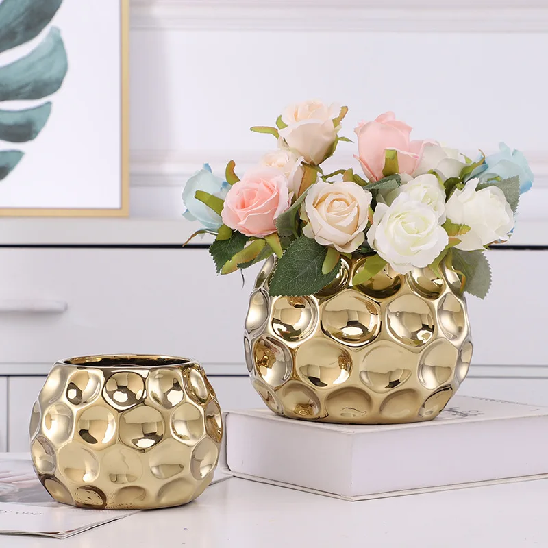 

Европейский Золотой ваза большой рот цветок Организация цветочный горшок для суккулентных растений настольное украшение для гостиной арт-деко ваза украшение
