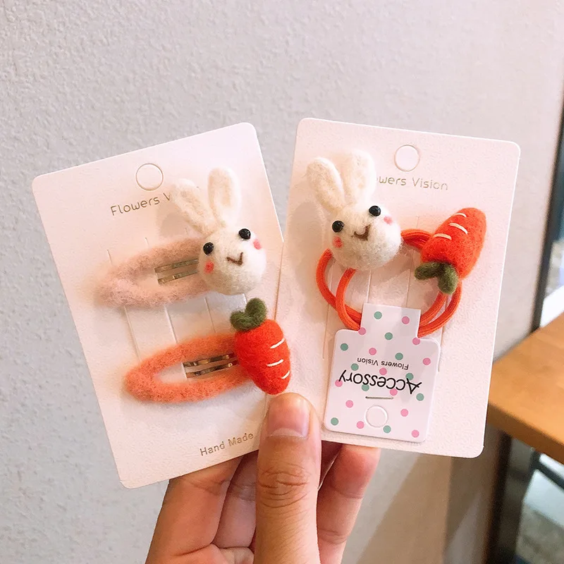 

2 шт./лот новый стиль для осени и зимы Han Fan аксессуары для волос для девочек шерстяной фетровый мультяшный зажим для волос кролик полный зажи...