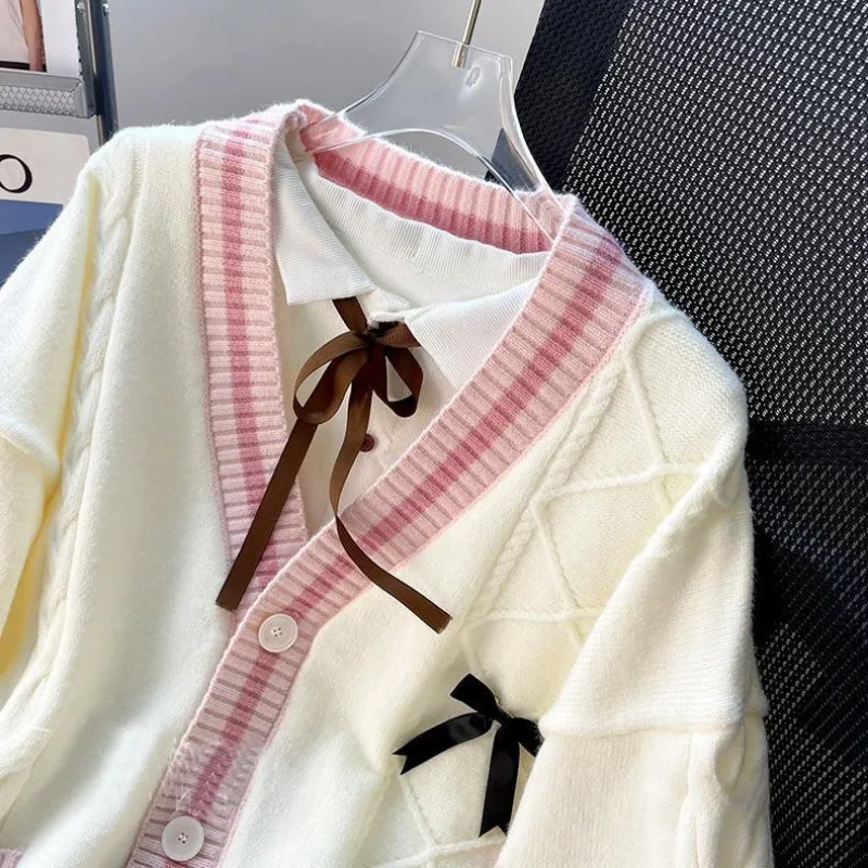 Осенняя Женская одежда студенческий вязаный кардиган в стиле колледжа топы