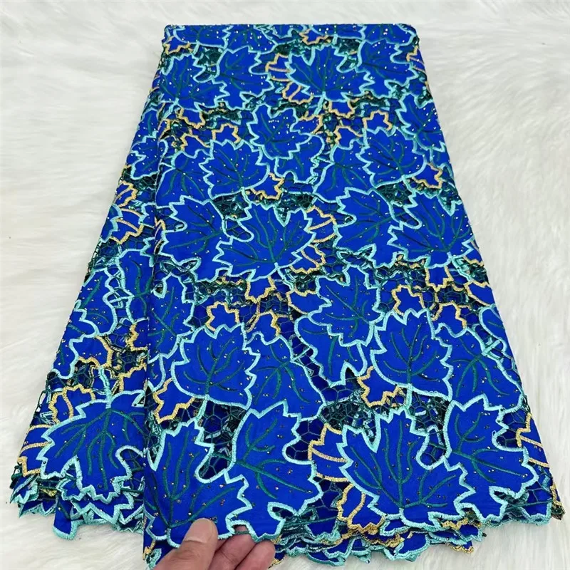 Синяя лазерная вышивка кружева 5 ярдов