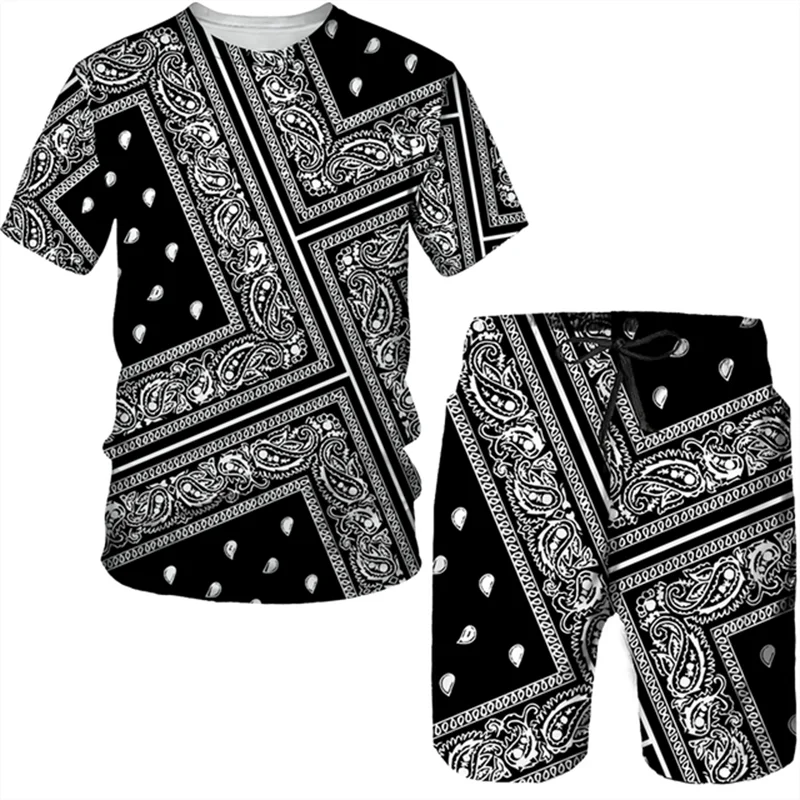 Leisure Graffiti Pattern Printing Men's T Shirt Loose O-neck Short Sleeve  Casual Comfortable Shorts 2 Piece Outfit Men Clothin