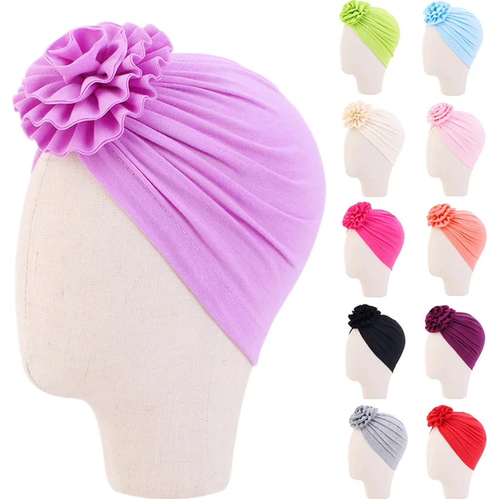 

Детский тюрбан для девочек, Ранняя плиссированная шляпа, головной платок, защита от выпадения волос, хиджаб, уход за волосами