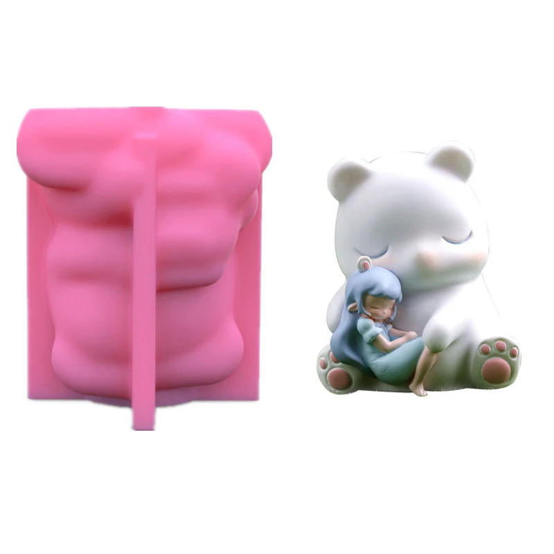 

Girl With Bear Personality Pen Holder Flower Pot Ornament Chocolate Cake Manual Make Mold Nordic Style Desktop Decoration